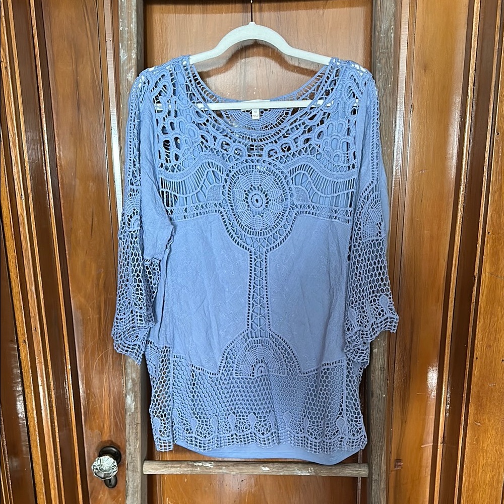 Adiva Light Blue Crochet Women's Blouse